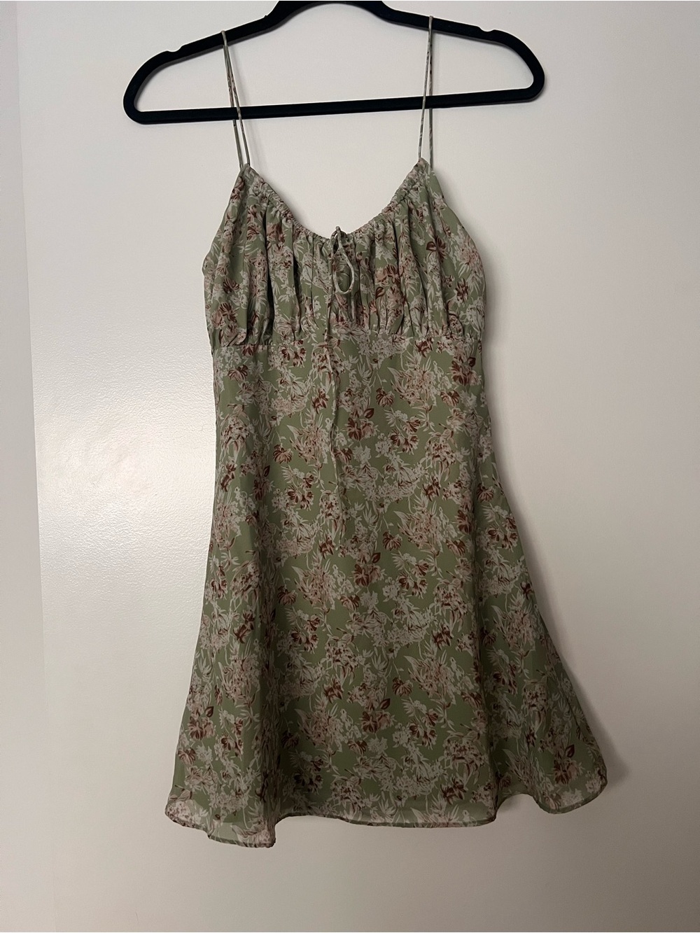 Floral Spaghetti Strap Mini Dress - Sage Green